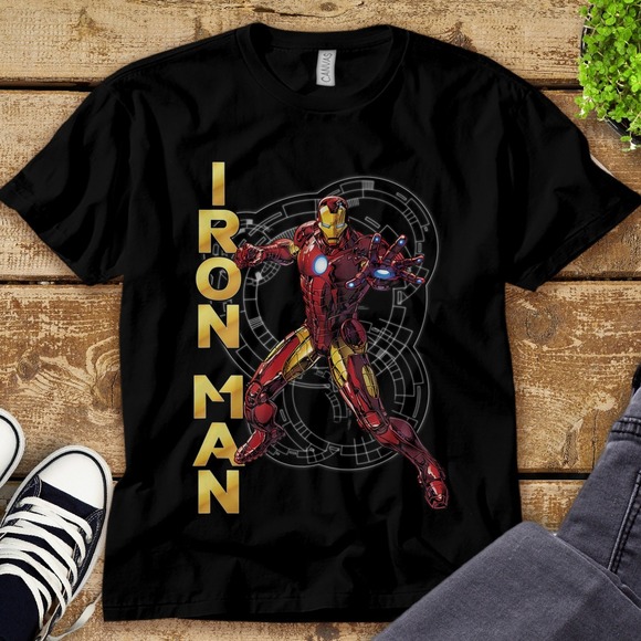 Marvel Avengers Assemble Iron Man Tech Graphic T-Shirt Unisex Tee Adult T-shirt - Picture 1 of 2